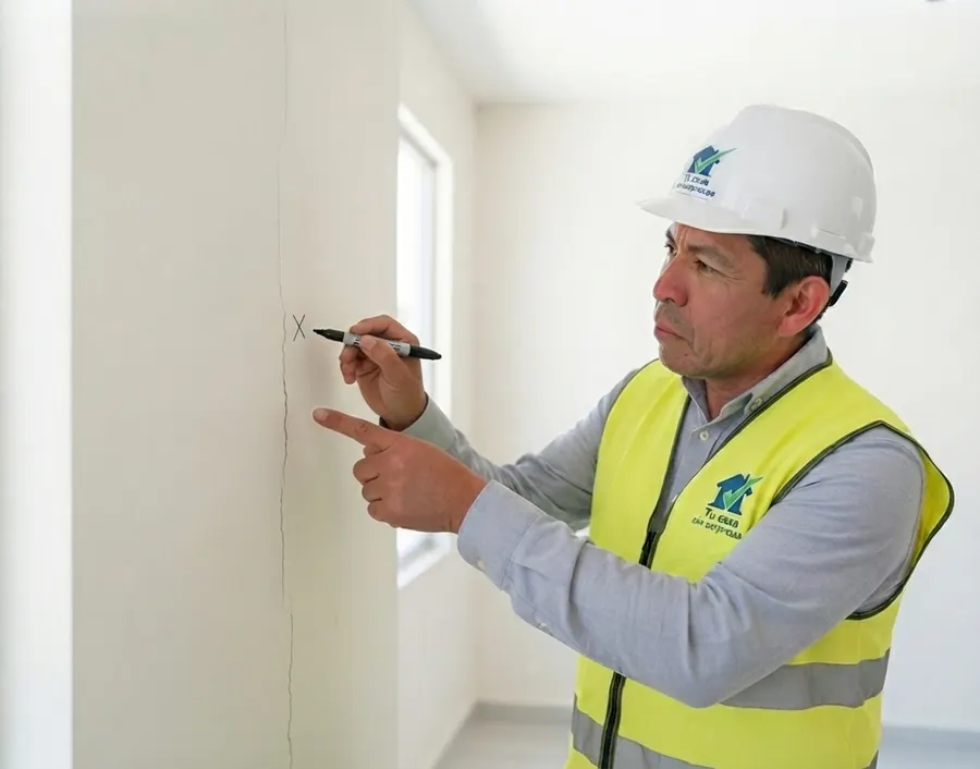 Inspector marca una grieta en un muro interior